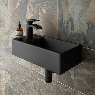 Arezzo 400 x 220mm Rectangular Wall Hung Cloakroom Basin Matt Black