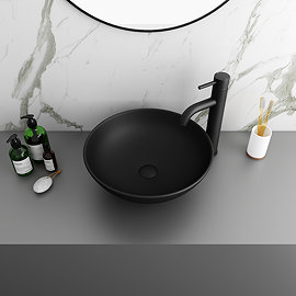 Arezzo 400mm Matt Black Round Counter Top Basin Large Image