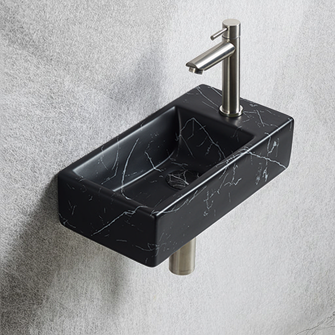 Arezzo 405 x 205mm Black Marble Effect Cloakroom Basin with Waste