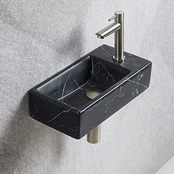 Arezzo 405 x 205mm Black Marble Cloakroom Basin with Waste