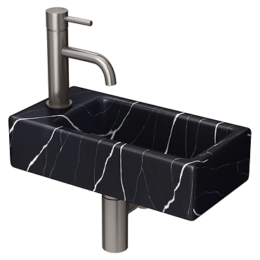 Arezzo 405 x 205mm Black Marble Cloakroom Basin with Waste