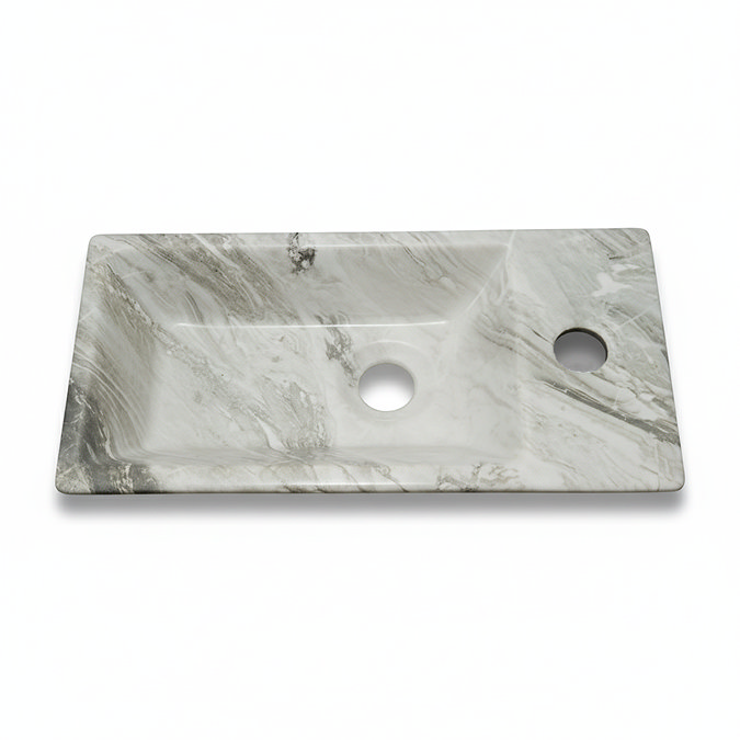 Arezzo 405 x 205mm White Marble Effect Cloakroom Basin with Waste