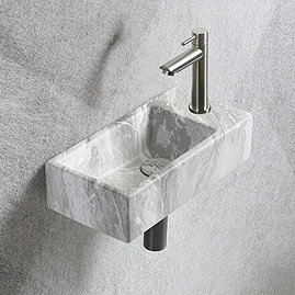 Arezzo 405 x 205mm White Marble Effect Cloakroom Basin with Waste
