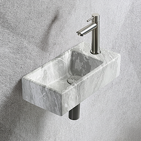 Arezzo 405 x 205mm White Marble Effect Cloakroom Basin with Waste