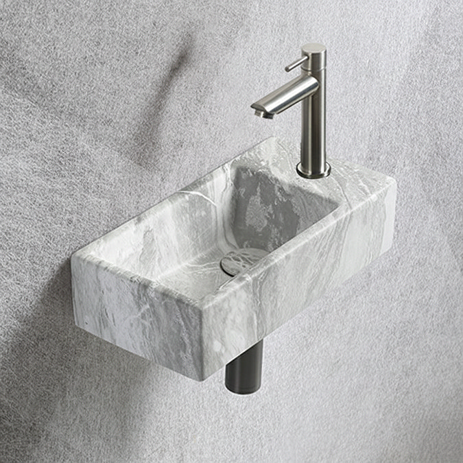 Arezzo 405 x 205mm White Marble Effect Cloakroom Basin with Waste