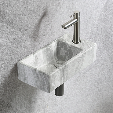 Arezzo 405 x 205mm White Marble Effect Cloakroom Basin with Waste