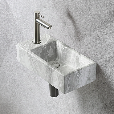 Arezzo 405 x 205mm White Marble Effect Cloakroom Basin with Waste