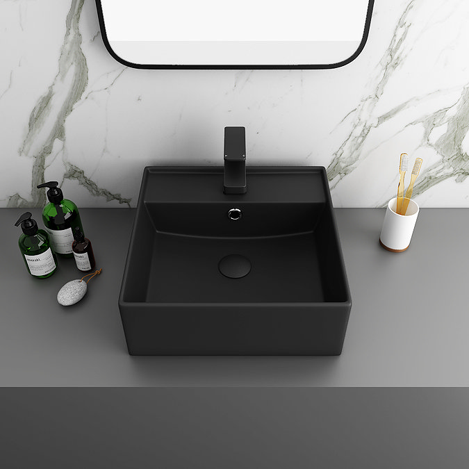 Arezzo 405mm Matt Black Square Wall Mounted / Counter Top Basin  Feature Large Image