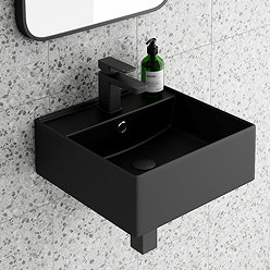 Arezzo 405mm Matt Black Square Wall Mounted / Counter Top Basin Large Image
