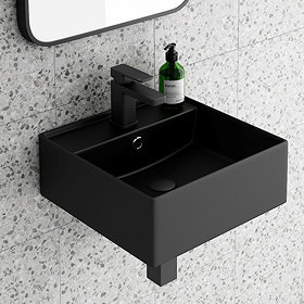 Arezzo 405mm Matt Black Square Wall Mounted / Counter Top Basin Large Image