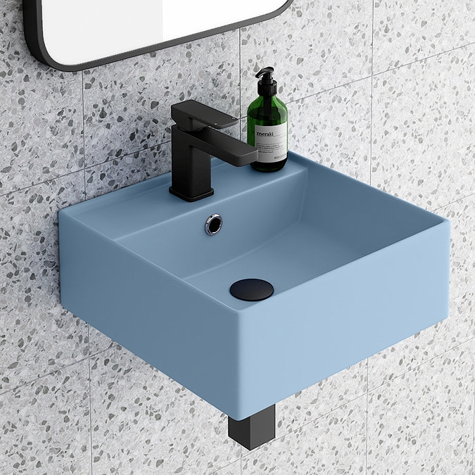 Arezzo 405mm Matt Blue Square Wall Mounted / Countertop Basin