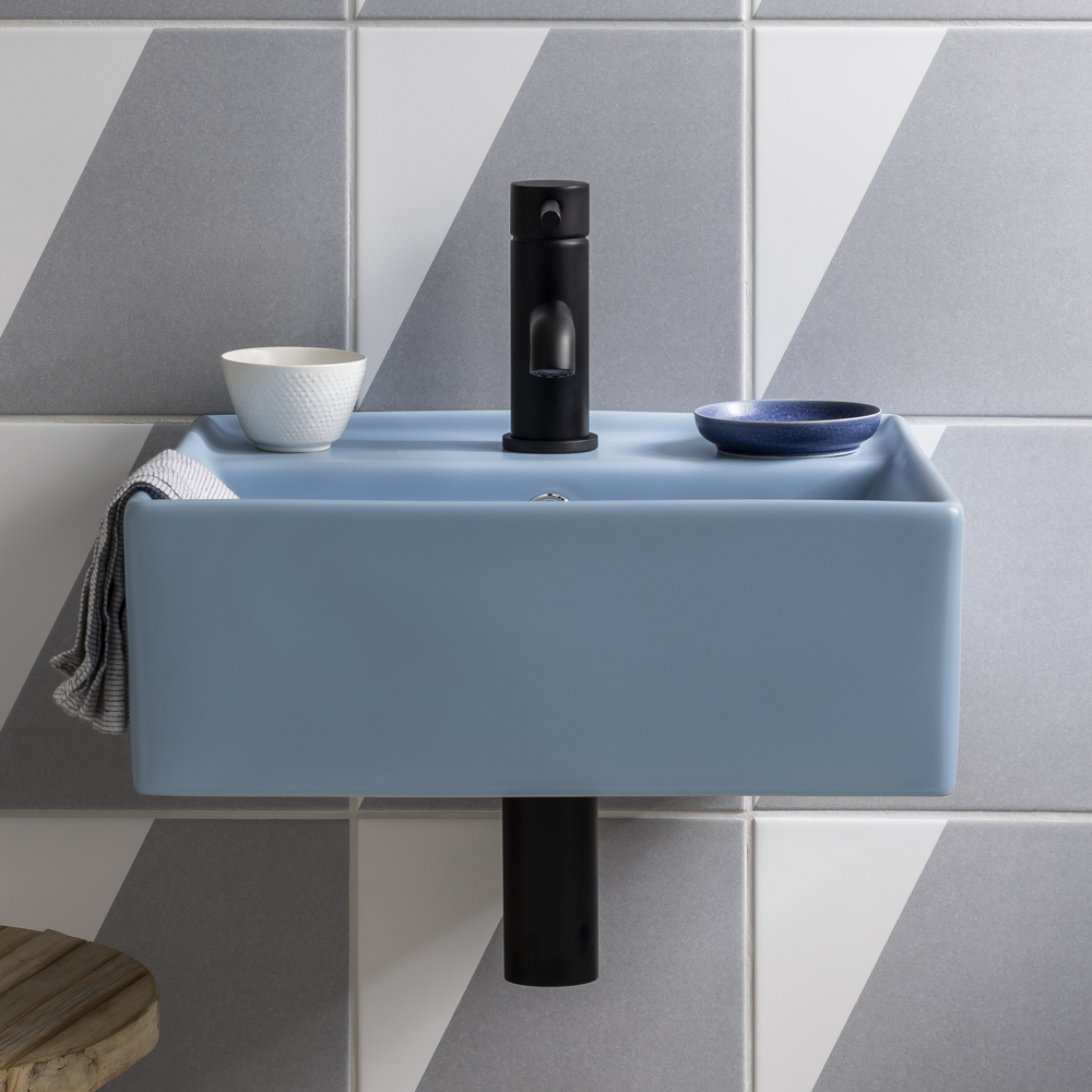 Arezzo 405mm Matt Blue Square Wall Mounted / Counter Top Basin ...