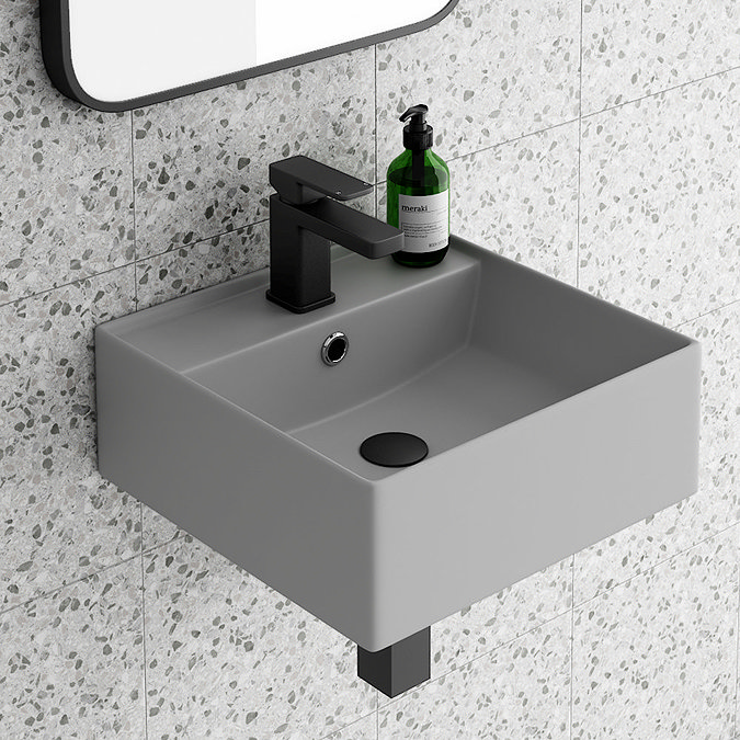 Arezzo 405mm Matt Grey Square Wall Mounted / Counter Top Basin