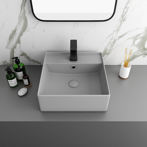 Arezzo 405mm Matt Grey Square Wall Mounted / Counter Top Basin  Feature Large Image