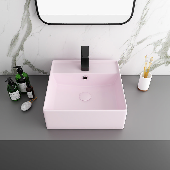 Arezzo 405mm Matt Pink Square Wall Mounted / Counter Top Basin  Feature Large Image
