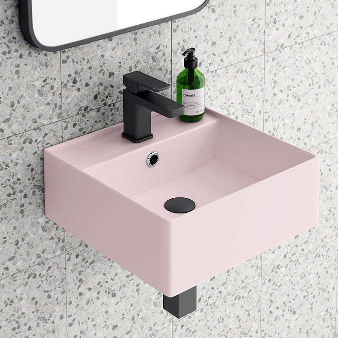 Arezzo 405mm Matt Pink Square Wall Mounted / Counter Top Basin Large Image