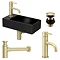 Arezzo 410 x 210 Square Wall Hung Basin Package (Matt Black - Brushed Brass) Profile Large Image
