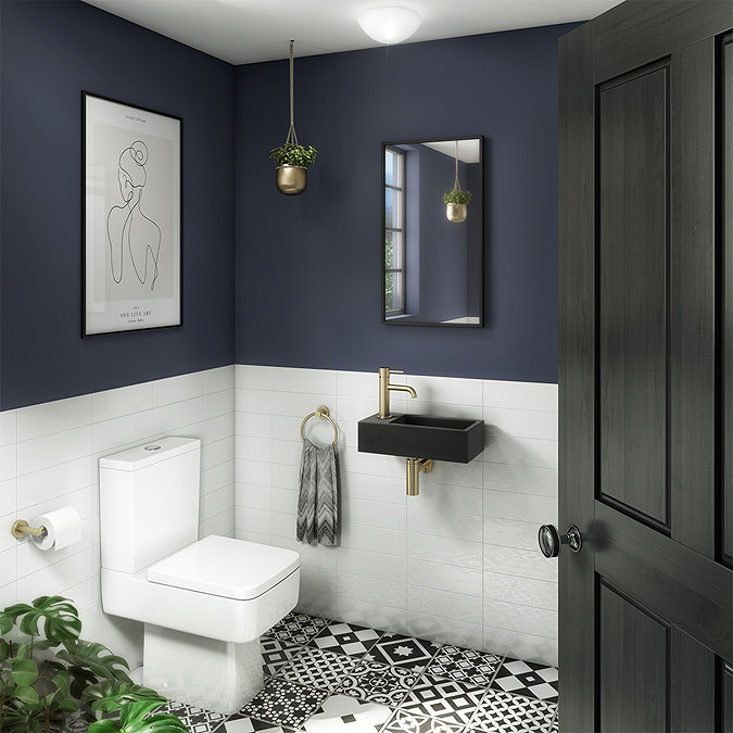 Arezzo 410 x 210 Square Wall Hung Basin Package (Matt Black - Brushed Brass) Feature Large Image