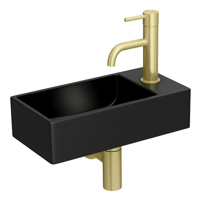 Arezzo 410 x 210mm Square Wall Hung Cloakroom Basin - Matt Black  Feature Large Image