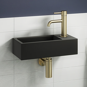 Arezzo 410 x 210mm Square Wall Hung Cloakroom Basin - Matt Black Large Image