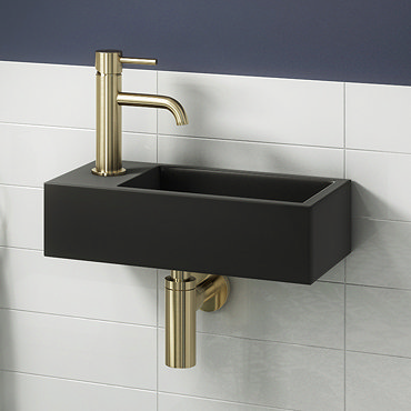 Arezzo 410 x 210mm Square Wall Hung Cloakroom Basin - Matt Black  Profile Large Image