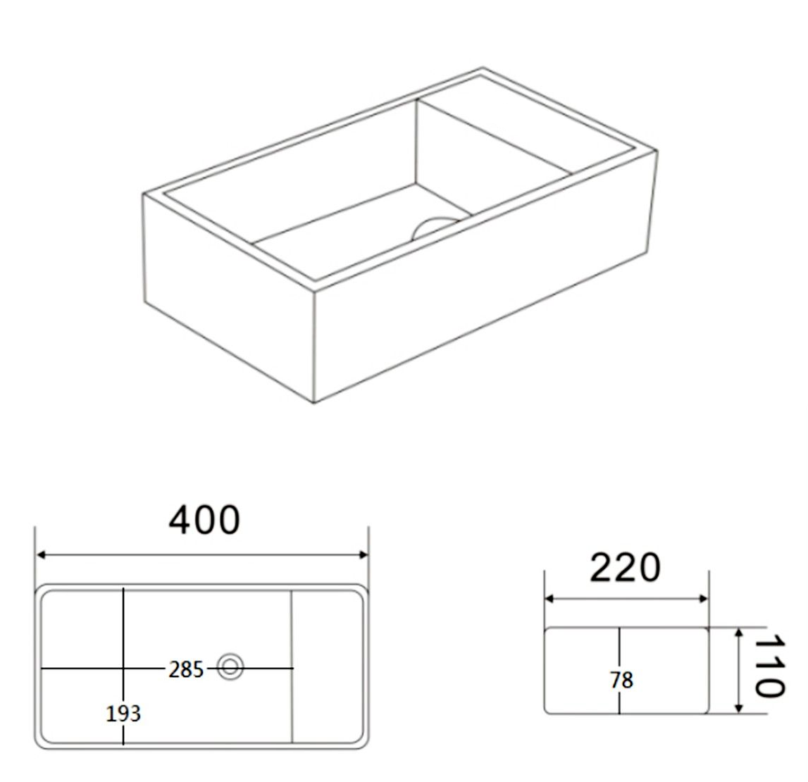 Arezzo 410 x 220mm Cloakroom Basin, Gloss White (No Tap Hole)	
