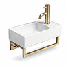 Arezzo 410 x 220mm Gloss White Compact Basin with Brushed Brass Towel Rail