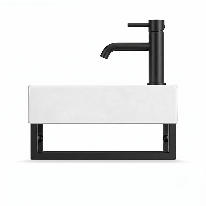 Arezzo 410 x 220mm Gloss White Compact Basin with Matt Black Towel Rail