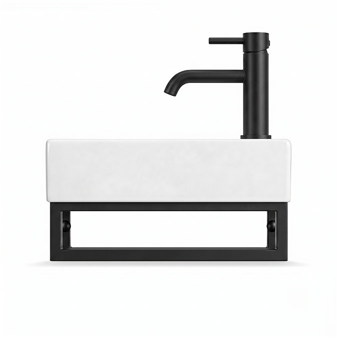 Arezzo 410 x 220mm Gloss White Compact Basin with Matt Black Towel Rail