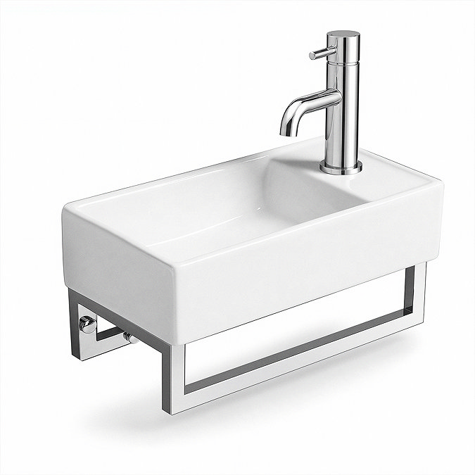 Arezzo 410 x 220mm Gloss White Compact Basin with Chrome Towel Rail