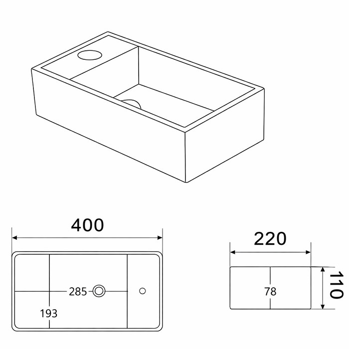 Arezzo 410 x 220mm Gloss White Compact Basin with Towel Rail