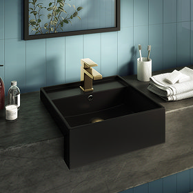 Arezzo 410mm Square Semi-Recessed Basin - Matt Black Large Image