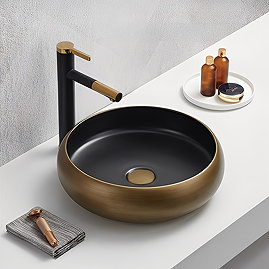 Arezzo 420mm Round Countertop Basin with Waste - Matt Black/Pewter