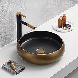 Arezzo 420mm Round Countertop Basin with Waste - Matt Black/Pewter