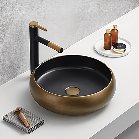 Arezzo 420mm Round Countertop Basin with Waste - Matt Black/Pewter