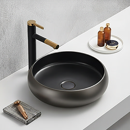 Arezzo 420mm Round Countertop Basin with Waste - Matt Black/Silver