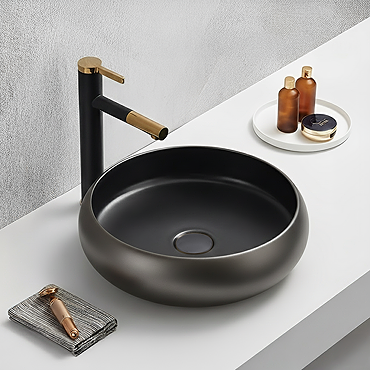 Arezzo 420mm Round Countertop Basin with Waste - Matt Black/Silver