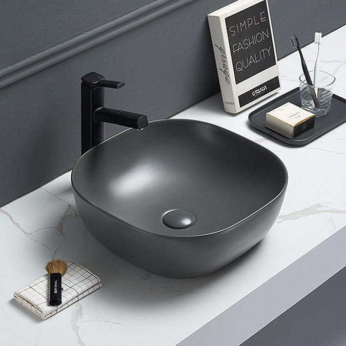 Arezzo 425 x 425mm Matt Grey Coloured Curved Square Counter Top Basin