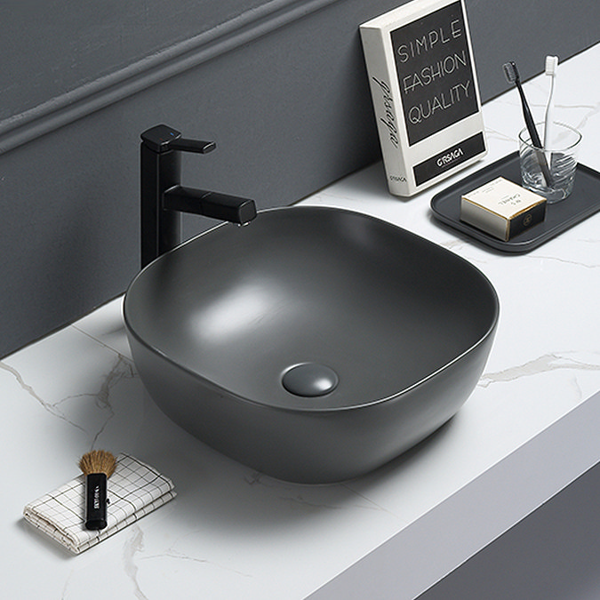 Arezzo 425 x 425mm Matt Grey Coloured Curved Square Counter Top Basin Large Image