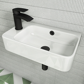 Arezzo LH 455 x 270mm Curved Offset Wall Hung 1TH Cloakroom Basin Large Image