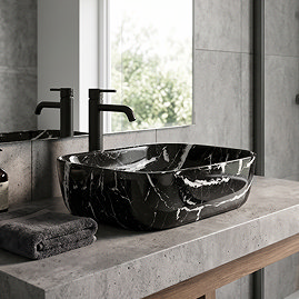 Arezzo 455 x 325mm Curved Rectangular Counter Top Basin - Gloss Black Marble Effect