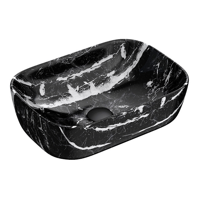 Arezzo 455 x 325mm Curved Rectangular Counter Top Basin - Gloss Black Marble Effect Large Image
