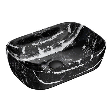 Arezzo 455 x 325mm Curved Rectangular Counter Top Basin - Gloss Black Marble Effect  Profile Large I