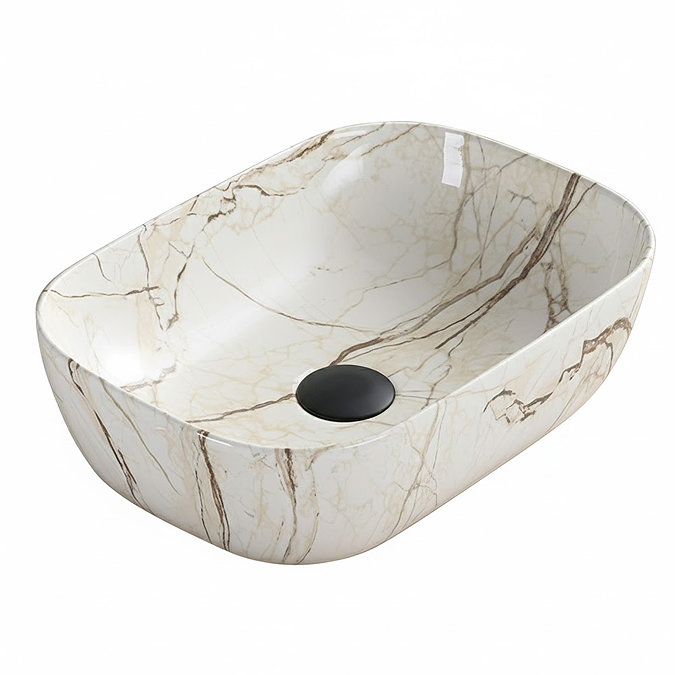 Arezzo 455 x 325mm Curved Rectangular Counter Top Basin - Gloss Marble Effect
