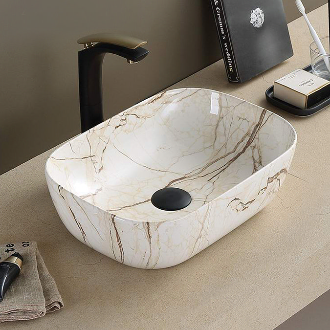 Arezzo 455 x 325mm Curved Rectangular Counter Top Basin - Gloss Marble Effect  Profile Large Image