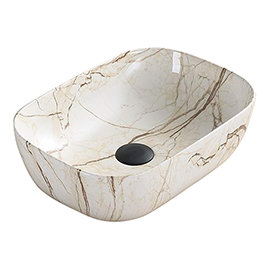 Arezzo 455 x 325mm Curved Rectangular Counter Top Basin - Gloss Marble Effect Medium Image