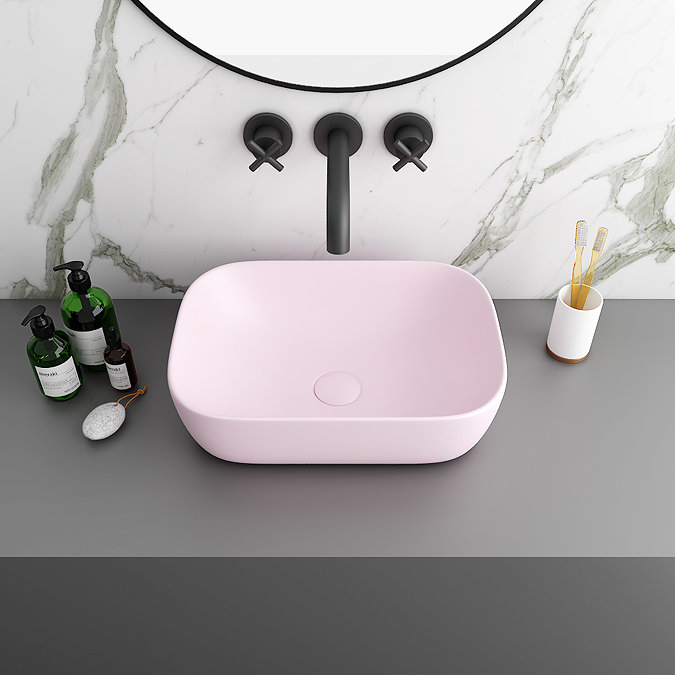 Arezzo 455 x 325mm Matt Pink Curved Rectangular Counter Top Basin  Feature Large Image