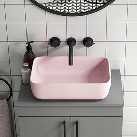 Arezzo Pink Counter Top Basin – 455 x 325mm Curved Ceramic Sink Without Tap Hole