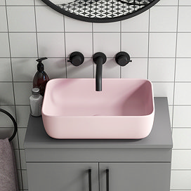 Arezzo Pink Counter Top Basin – 455 x 325mm Curved Ceramic Sink Without Tap Hole