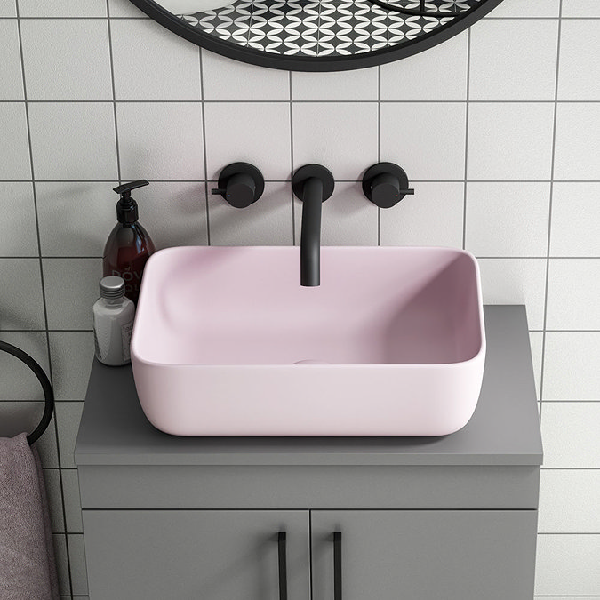 Arezzo 455 x 325mm Matt Pink Curved Rectangular Counter Top Basin Large Image